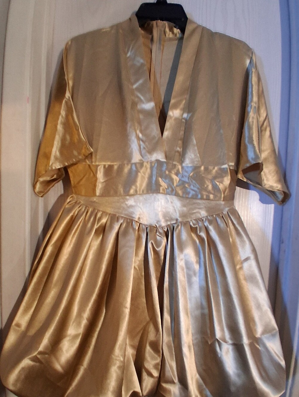 Gold Satin V-Neck Women’s Dress